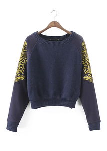 时尚与工艺的融合 2014韩单秋冬金丝刺绣拼接卫衣