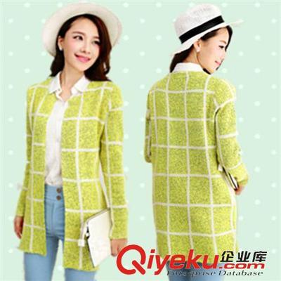 2015秋装新款 韩版中长款格子宽松开衫毛衣批发指南